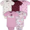 Gerber Unisex Baby 5-Pack Short-Sleeve Onesies (6-9 Months, Lavender Garden)