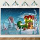 COMOPHOTO Winter Snow Landscape Backdrops for Photography 7x5ft Vinyl Christmas Candy Santa Claus Decoration Snowflakes for Photo Booth Background Blue Backdrop Printed Pictures