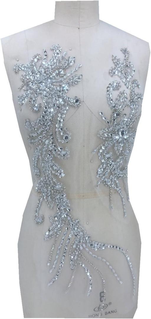 zbroh Hand Sewing Elegant Crystal Clear Stone Patches and Rhinestone Crystal Wedding Dresses DIY Decorative Clothes