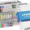 BiuLeon 4 Pack Extra Large Pencil Box, Plastic Pencil Case Organizer, Clear Crayon Box Marker Organizer, Stackable Craft Organizers and Storage for Pen, Craft, Art Supply(Grey)