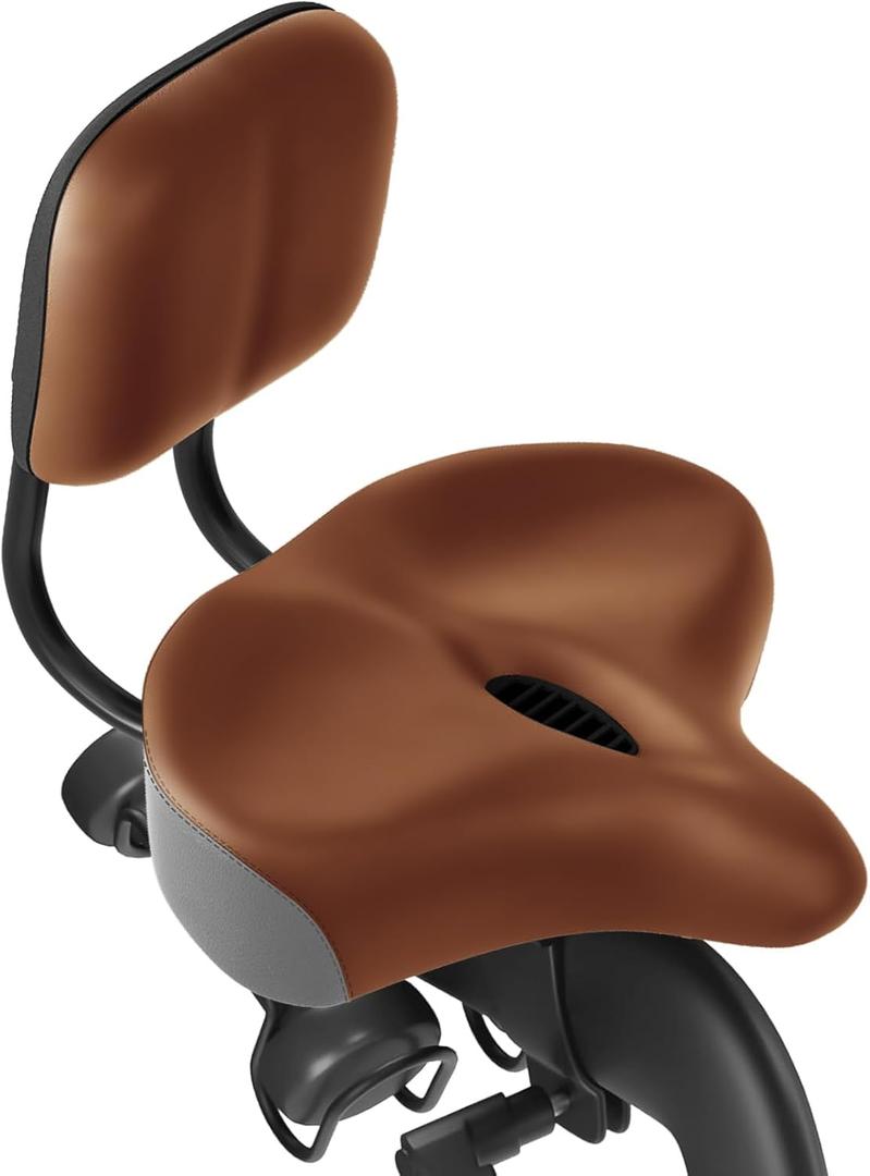 MOONCOOL Oversized Bike Seat with Backrest, 11.5"  9.5" Wide Padded Saddle with Back-Support Cushion, Fits 7/8 (22.2 mm) Seat Posts for Bicycle, Tricycle & Exercise Bikes (Light Brown)