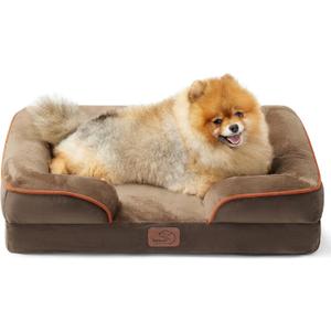 Bedsure Orthopedic Dog Beds for Small Dogs - Washable Small Dog Cat Bed Waterproof, Comfort Pet Couch Sofa with Washable Removable Cover, Pets Bed with Nonskid Bottom, Brown, 24"