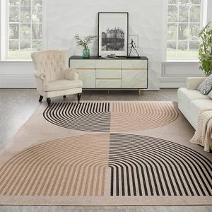 Syalife Easy Jute Rug, Washable 9x12 Area Rug for Living Room Modern Rainbow Farmhouse Outdoor Carpet, Non Slip Indoor Mat for Entryway Bedroom Kitchen Patio Decor (Brown, 9'x 12')