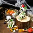 Thinking Skeleton Statue Halloween Decorations, Mini Cute Sitting Skull Figurine Shelf Sitter Resin Thinker Sculpture for Outdoor Garden Yard Lawn Pond Waterfalls Pool Ornaments