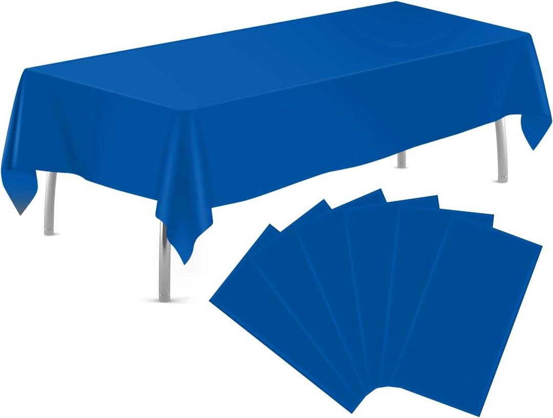 Royal Blue 6 Pack Plastic Table Cloth 54" x 108", Disposable Tablecloths Rectangle Table Cover, Plastic Tablecloths for Parties