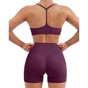 SUUKSESS Workout Sets for Women Y Back Sports Top Padded Racerback Yoga Crop Tank High Waisted Bike Short with Pockets (Red, M)