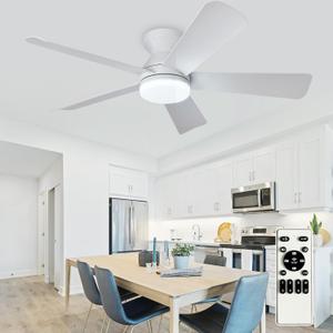 42-Inch Ceiling Fans with Lights: White Low Profile Ceiling Fan with Light and Remote Control - Reversible Flush Mount Fans - 3CCT Dimmable Small Ceiling Fan for Bedroom Indoor/Outdoor Use