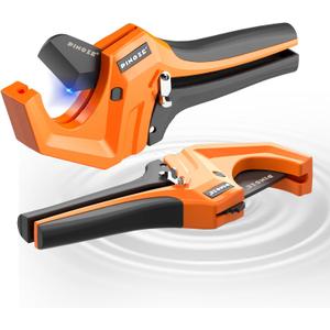 PVC Pipe Cutter Cuts up to 2-1/2, Aluminum Ratchet Pipe Cutter Tool Heavy-Duty for PVC, PPR, PE, PEX, Plastic Hoses & Plumbing Pipes, Fast Pipe Tube Cutters with Teflon Coated SK5 Blade (Orange)