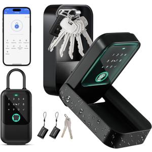 Moquin Smart Key Lock Box, TTLock APP Control, Fingerprint, Manual Keys, Access Card, EKey and Passcode Unlock, Electronic Bluetooth Wireless Lock Box for Airbnb Realtor House Office