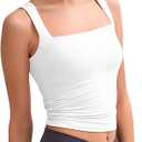 Women's Tank Top Square Neck Sleeveless Basic Double Lined Slim Fitted Crop Top White Small (White, S)