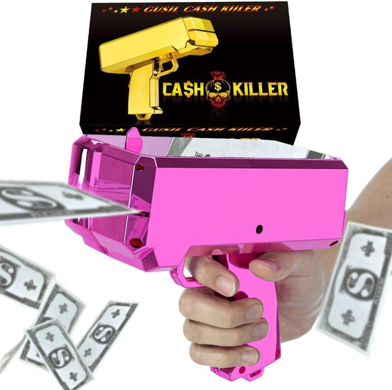 Gusil Money Gun Shooter Cash Cannon Bills Gun Make It Rain Toy Gun,Handheld Spary Cash Gun for Game Movies Party Supplies (Pink)
