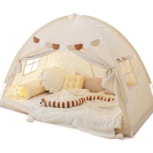 Twin Size Bed Canopy Bed Tents Dream Tent on Bed Privacy Space Blackout Sleeping Tents Indoor Breathable Portable Cottage Drafty Room Floor Bed Tents (Natural)