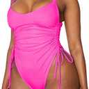 Viottiset Women's Ruched High Cut One Piece Swimsuit Tummy Control Bathing Suit Monokini (Large)