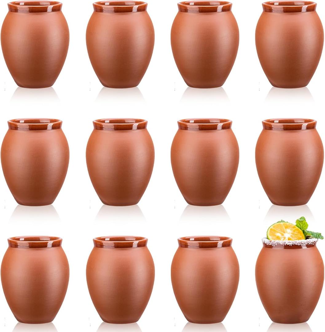 12Pcs 2oz/60ml Cantaritos De Barro Mexicanos,Mini Jarritos De Barro Mexicanos Pottery Cocktail Glasses,Mexican Shot Glasses Taco Tuesday Cups For Celebration,Tequila,Margaritas