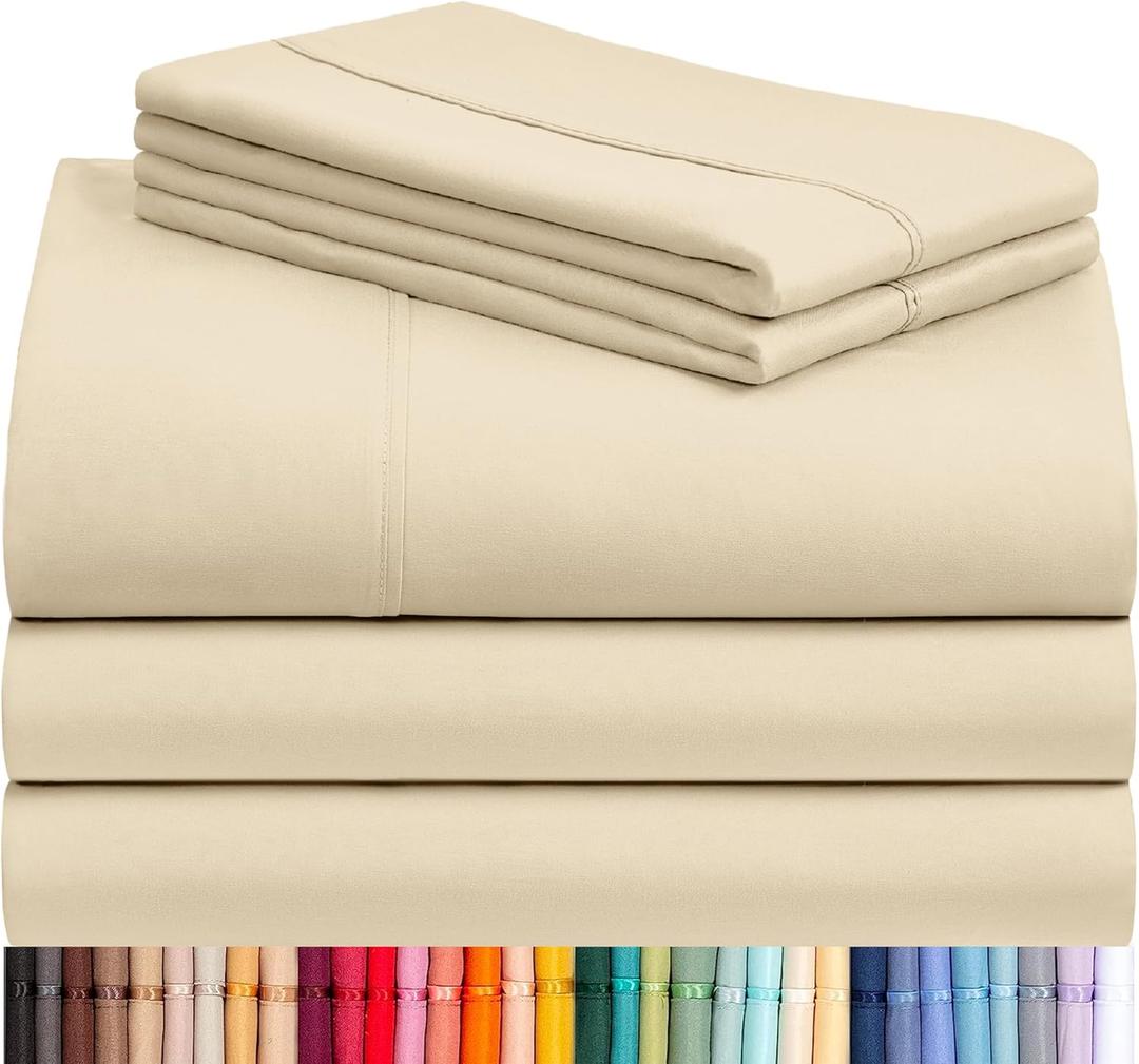 LuxClub 5 PC Split King Sheet Set, Breathable Luxury Bed Sheets, Deep Pockets 18" Eco Friendly Wrinkle Free Cooling Sheets Machine Washable Hotel Bedding Silky Soft - Cream Split King