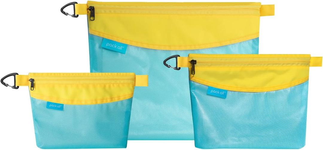 Pack all 3 Pcs Water-Resistant Material Zipper Pouch Set, Mesh Zipper Bags for Storage, Travel, Office (Blue)