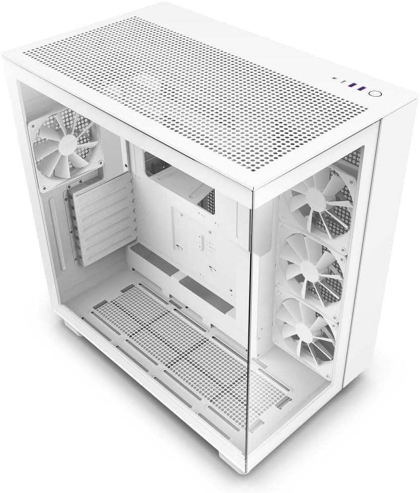 NZXT H9 Flow Dual-Chamber ATX Mid-Tower PC Gaming Case  High-Airflow Perforated Top Panel  Tempered Glass Front & Side Panels  360mm Radiator Support  Cable Management  White (Non RGB Fans)