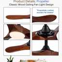 42 Inch Ceiling Fans with Lights and Remote, 3 Blades Outdoor Wood Propeller Ceiling Fans, Dimmable Quiet Noiseless DC Motor for Farmhouse, Living Room, Bedroom, Indoor, Walnut