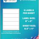 Premium Label Supply Matte White Water Bottle Stickers- NOT Waterproof  8" x 2"  Laser/Inkjet Compatible  (5 per Sheet), 100 Sheets  500 Total Adhesive Labels