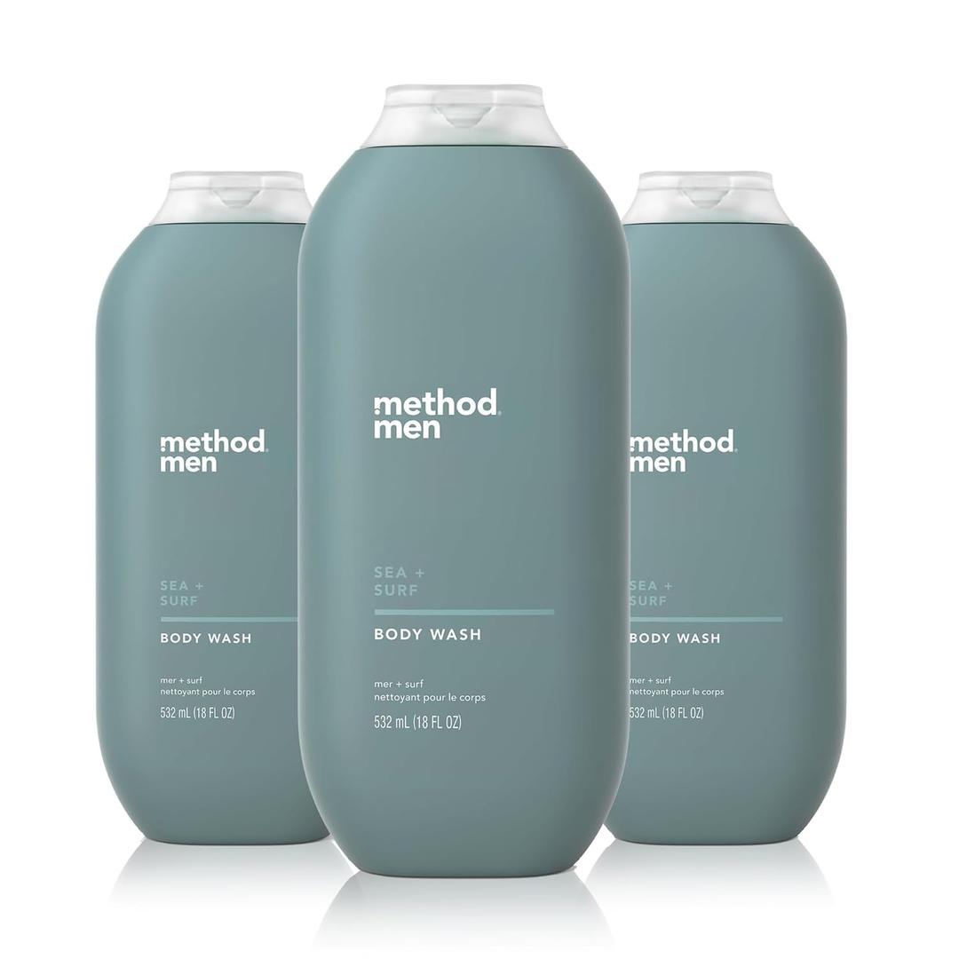 Method Men Body Wash, Sea and Surf Scent, Paraben and Phthalate Free, Quick-Lathering Cleansers, Cruelty Free, 18 oz (Pack of 3)
