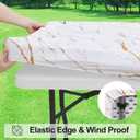 misaya Rectangle Vinyl Flannel Backed Tablecloth, Elastic Waterproof Fitted Table Cover, Plastic Table Cloth Fit 6 Foot Folding Tables for Picnic, Camping, Outdoor (White Gold Marble, 30x72 inch)