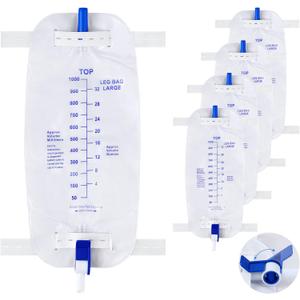 Geiserailie 5 Pack 1000ml Leg Bag Urinary Drainage Bag with Anti Reflux Valve, 33.8oz Large Capacity Urine Leg Catheter with Cloth Straps, Easy Flip Drain, Urinary Catheter for Men, Women