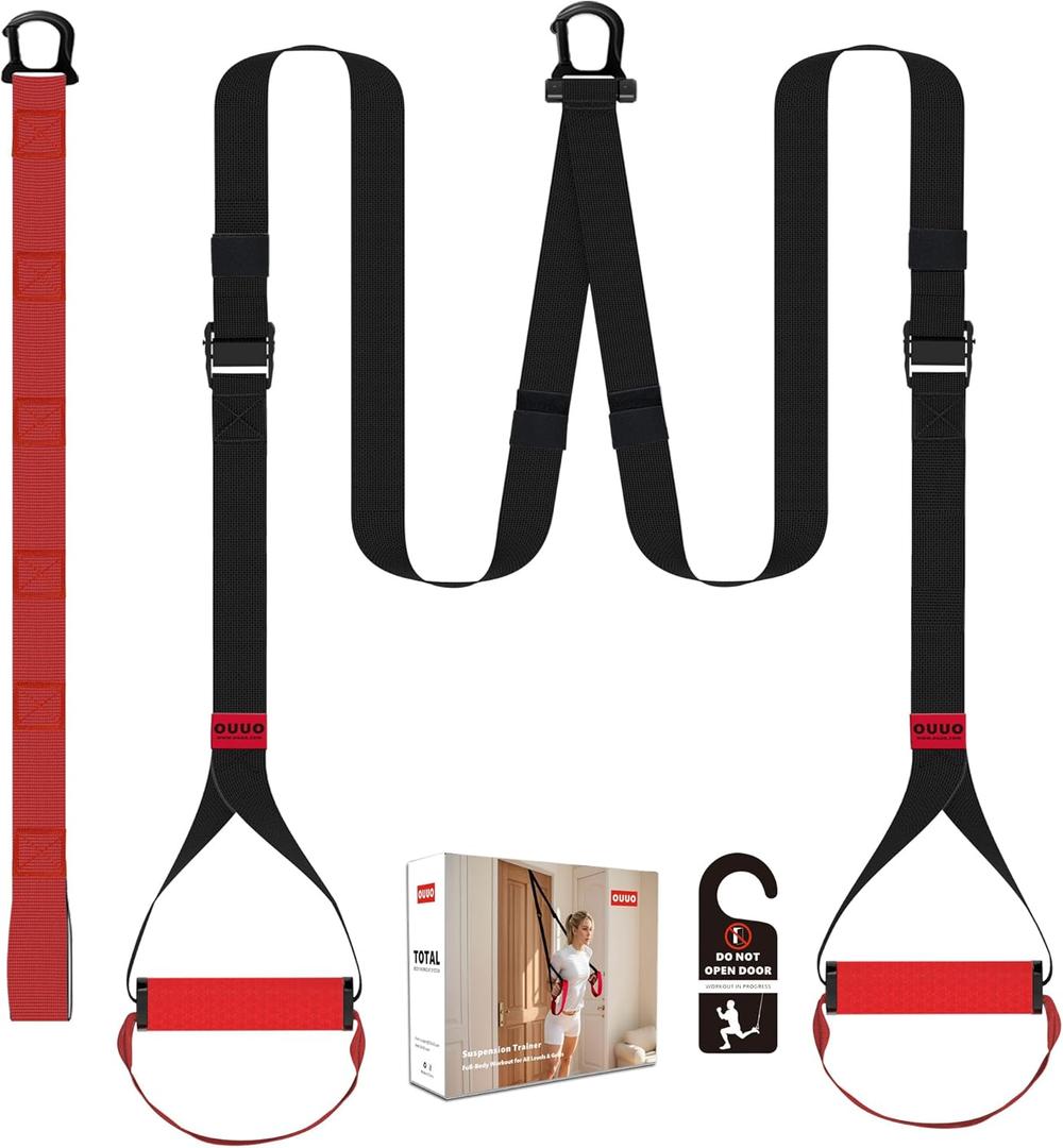 Suspension Straps Trainer for Home Gym with Integrated Door Anchor for 1-Second Setup, All in One Bodyweight Resistance Bands for Indoor & Outdoor Fitness Training System