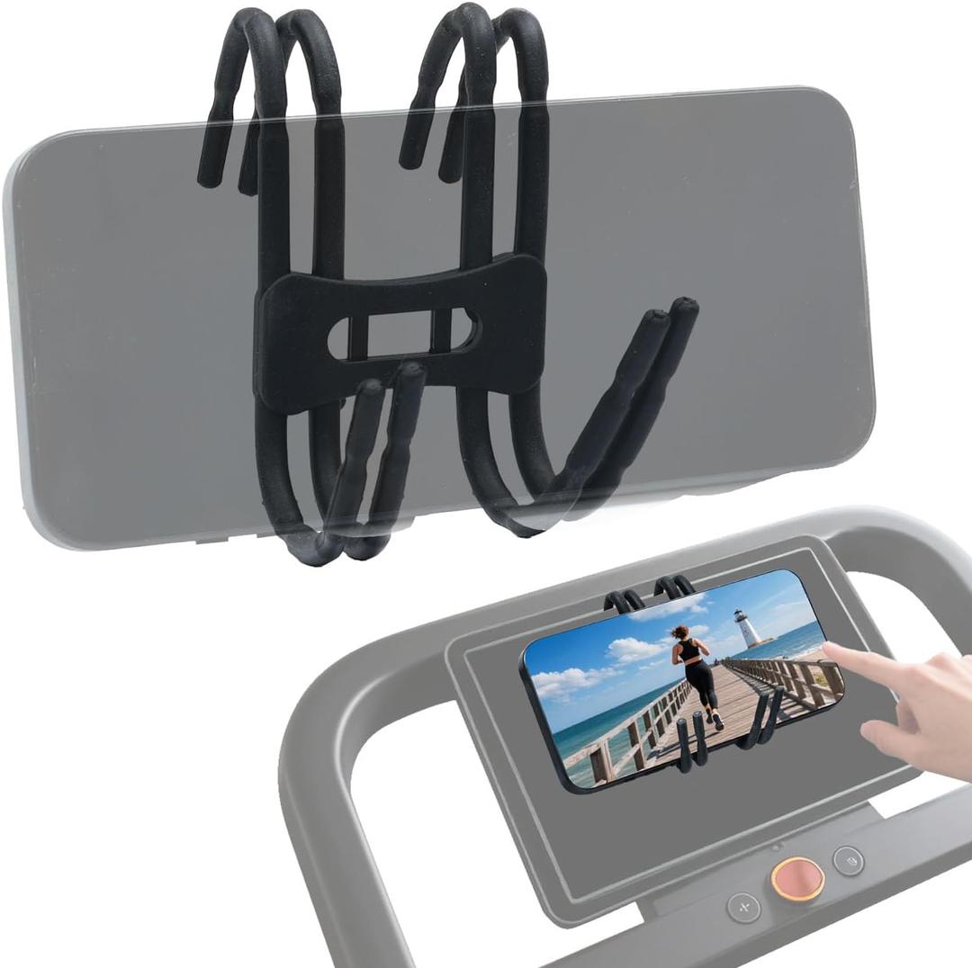 canbeyond 2PCS Black Silicone Treadmill Phone Holder for Peloton Bike, Deformable Treadmill Phone Mount Compatible with Most Exercise Bicycle & Treadmill with Screen