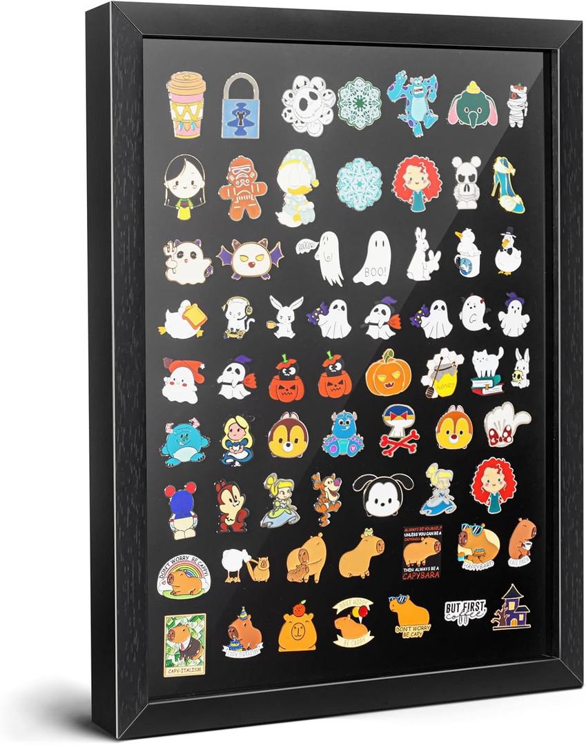 tutata 12x16 Pin Display Case, Enamel Pin Display Frame, Pin Collection Display, Shadow Box for Wall Display, Black