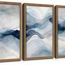 Blue Abstract Wall Art, Modern Navy Blue Abstract Canvas Wall Decor Paintings, Neutral Minimalist Texture Posters Prints Pictures for Living Room Bedroom Office Home Decor 12x16 Inch Wood Framed (16L" x 12W")