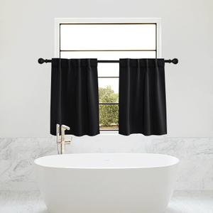 PONY DANCE Black Small Blackout Curtains for Kitchen Windows, Short Curtains for Bathroom, Thermal Insulated Window Curtains Tiers for Basement, W 29 x L 36, Black,2 PCS