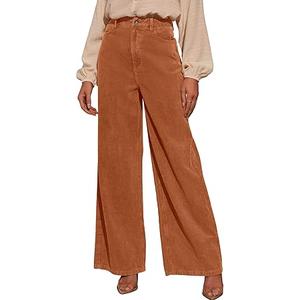 Sidefeel Women's Corduroy Pants Casual High Waisted Baggy Wide Leg Elastic Waist Loose Trousers with Pockets (Racing Red) Small