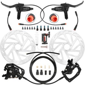 4 Piston Hydraulic Brakes for Ebike: 2 PIN Waterproof Power-Off Connector, Pre-Bleed Filled with DOT 4 Brake Fluid Brake Kit - 180mm 2.75mm Thickened Rotor (Black, 4 Piston)