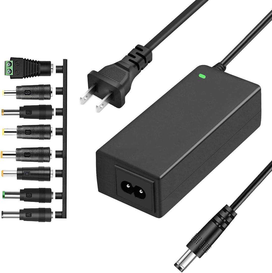 TKDY 24V DC Power Supply Cord 24Vdc 2.5A AC Adapter Compatible with 24Volts 0.1~2.5A 2.5A, 2500mA, 2A, 2000mA, 1.5A, 1500mA, 1A, 1000mA Electronic Device, with 8 Tips.