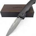 ALBATROSS Premium Damascus Folding Pocket Knife - EDC Knife with 71-Layer Damascus Steel Blade and Ebony Wood Handle - Gift for Men - HGDK005