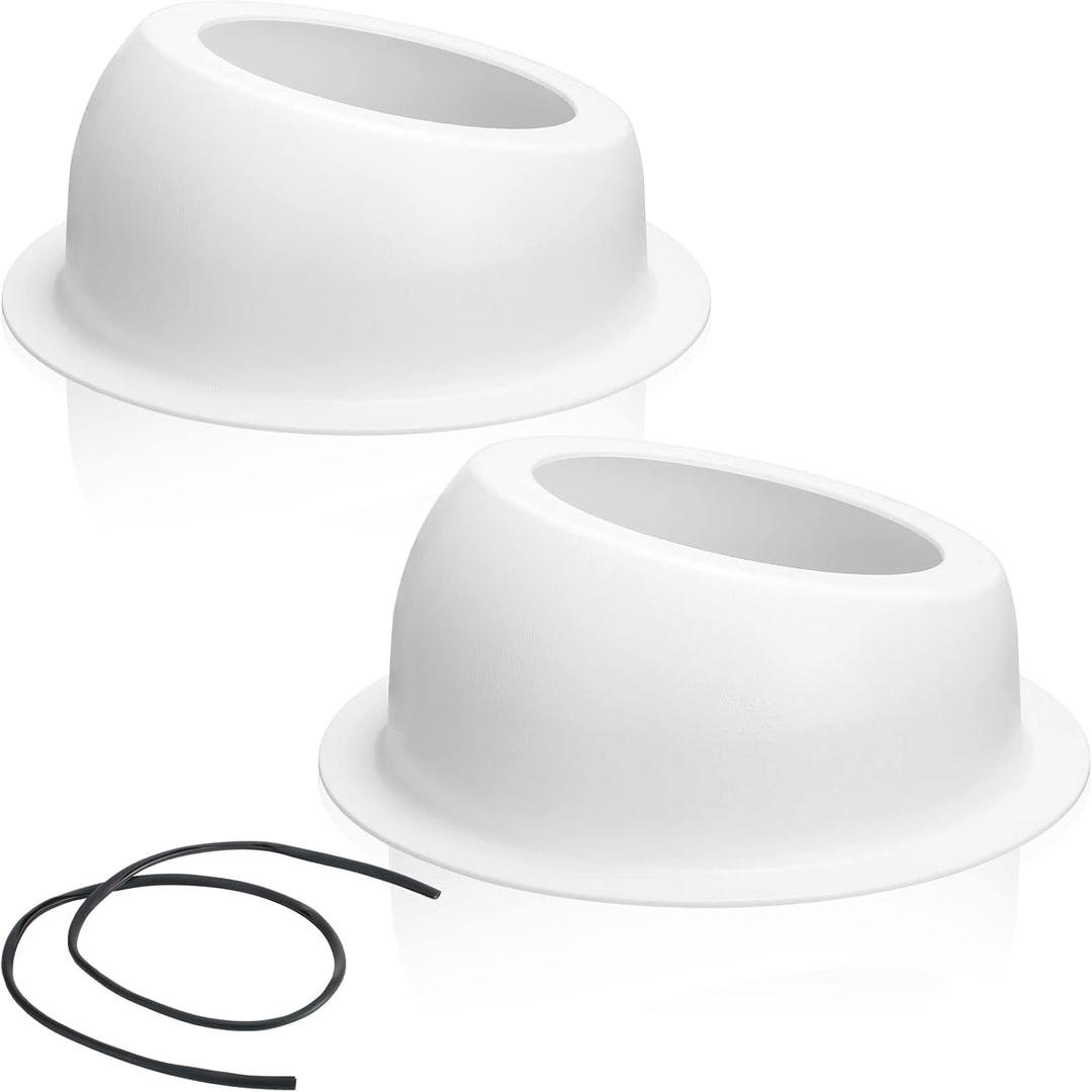 2 Pcs Universal Angled Speaker Enclosures Boxes Pods Surface Mount with Rubber Strip for Install 6.5 Inch Speakers or Smaller Custom Mount Door Kick Panel Rear Deck (White, Hole Cut)