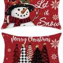 TAJWE Christmas Pillow Covers 12x20 Set of 2 Let it Snow Snowman Christmas Trees Xmas Throw Lumbar Cushion Cases for Couch Sofa Home Decorations (Red)