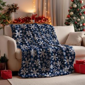 Horaldaily Christmas Flannel Blanket Throw, Navy Snowflake Soft Fuzzy Plush Cozy Fleece Blankets for Couch Sofa Bed Lounging, Ideal Gifts for Kids Adults Wife Self, 60x80 (Blue)