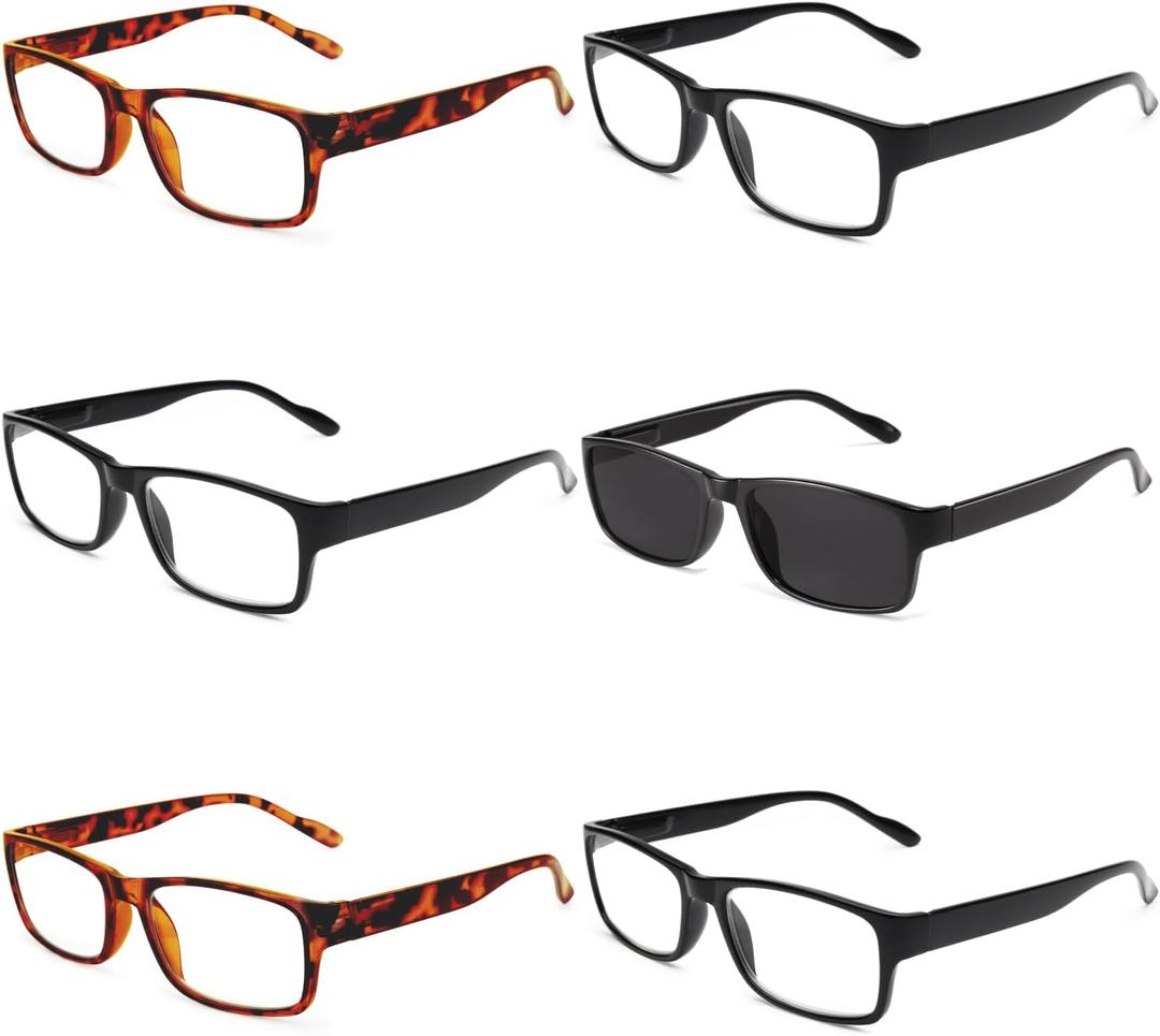 Gaoye 5-Pack Reading Glasses Blue Light Blocking, Spring Hinge Readers for Women Men Anti Glare Filter Lightweight Eyeglasses (I1 turtle mix with sunglasses, 1.25x)