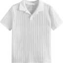 Verdusa Boys Button Down Dress Shirt Tops Short Sleeve Collar Textured Tee Shirts (14 Years, White)