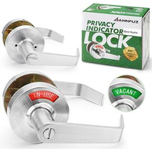 Vacant Occupied Bathroom Handle Door Lock for Restroom,Privacy Keyless Lever Lock with in-Use Vacancy Indicator,Open/Close Sign,Commerical Grade,for Public Washroom(80mm,Brushed Nickel)