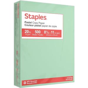 30% Recycled Color Copy Paper, 20 lbs., 8.5" x 11", Green, 500/Ream, For Office, School & Home