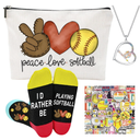 Softball Gifts for Girls – Sports Gift Set with Water Bottle, Canvas Tote Bag, Makeup Bag, Scrunchie, Socks, Necklace & 50 Stickers – Sports Gift for Girls, Birthday Gifts for Softball Lovers