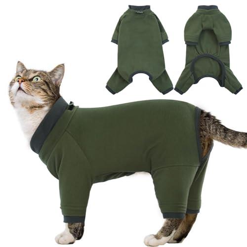Sticky Cat Clothes Stretchy, Sphynx Hairless Sweater & Pajamas for Cats only, Soft Cat Onesie for Cats After Surgery Female Male & Hair Loss Prevention, Green S
