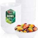 bUCLA 50 Pack White Plastic Serving Bowls - 24oz Disposable Bowls for Salad, Cereal, Dessert, Fruit & Chip - Ideal for Wedding & Party