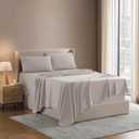 Nestl Short Queen Bed Sheet Set - Linen - Instantly Soft Microfiber, No Break-in Wash - 4-Piece Deep Pocket Sheets & Pillowcases, Stays Put All Night