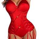 Avidlove Lingerie for Women Sexy Corset Garter Lingerie Set Tummy Control Teddy Bodysuit Boudoir Outfit (XX-Large, Red)