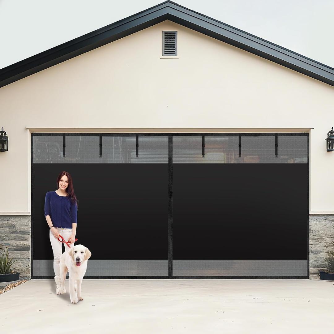 SmoothNovelty Privacy Magnetic Garage Door Screen for 2 Car Garage 16 x 8 ft Heavy Duty Weighted Bottom Screen Doors for Doorway to Keeps Bugs Out