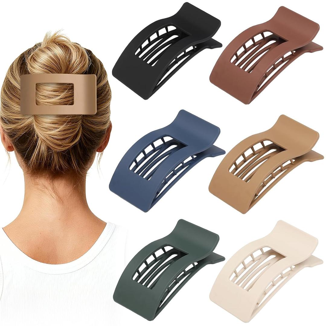 French Flat Hair Clips for Women 6pcs Hair Claw Clips for Thick or Thin Hair Matte Claw Clips for Girls Barrettes Non-Slip Strong Hold Hair Accessories for Women (Dark Colorful)