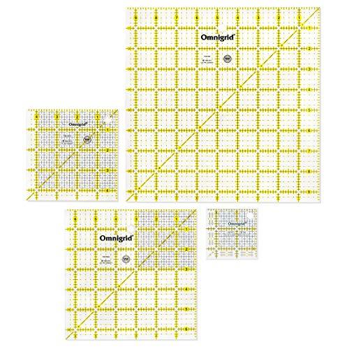 Omnigrid Square Value Pack (2-1/2", 4-1/2", 6-1/2", 9-1/2") Quilting Ruler, 2.5”, 4.5”, 6.5” and 9.5”, Clear, 4 Pack, (R2595S)